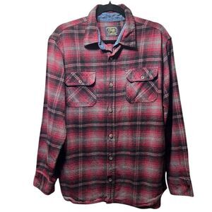 Jachs MFG Heritage Flannel‎ L Red Black Plaid Button Down Shirt Classic Casual